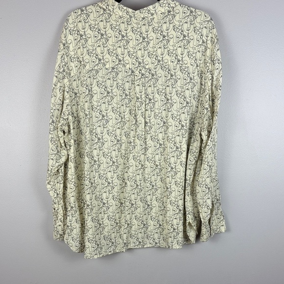 Olsen Cream and Black Stylish Artistic Face Design Long Sleeve XL Blouse - Picture 12 of 13